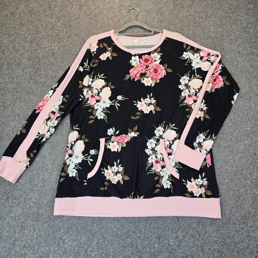 Pursuing Perfection Top Womens Large Multicolor Floral Stretch Waffle Knit Trim